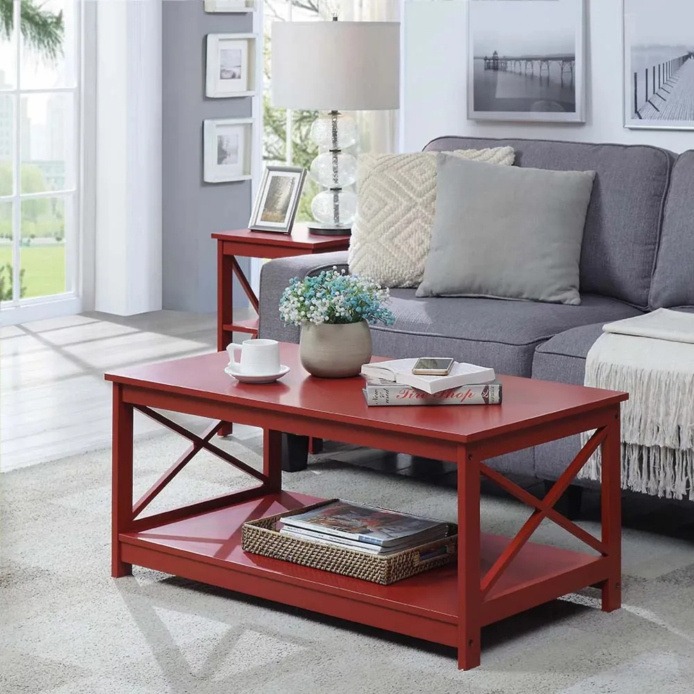 

Coffee Table With Shelf Cranberry Red Coffee Table for Living Room Furniture Restaurant Tables Side Center Home