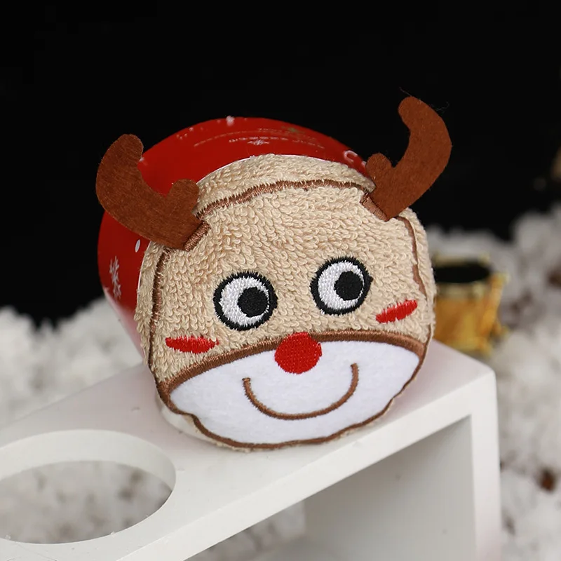 Embroidered Hand Towel Cute Santa Snowman Christmas Tree Holiday Gifts Square Towel