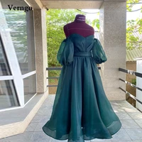 verngo simple a line organza prom dresses puff short sleeves sweetheart midi formal party dress evening night gowns lace up back