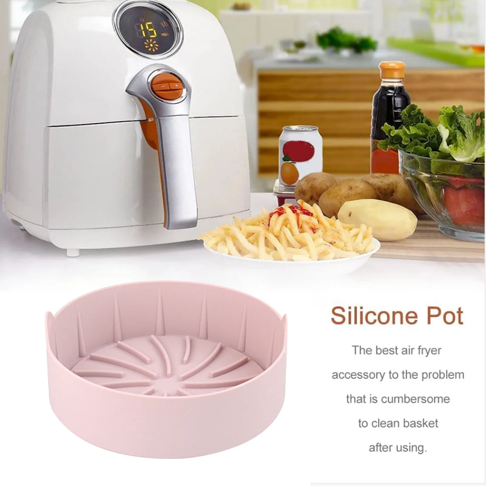 

Silicone Pot For Airfryer Reusable Air Fryer Accessories Baking Basket Pizza Plate Grill Pot Kitchen Cake Cooking Baking Tools