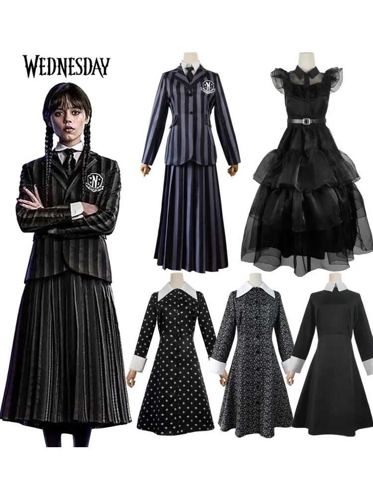 

Girls Wednesday Cosplay Clothes Female Dress Of Adams Family Wear And Child School Uniform Gift For Women Halloween Cosplay Set