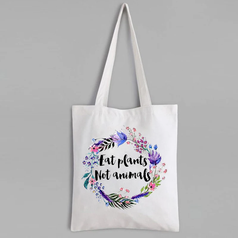 

Холщовая Сумка-тоут с рисунком ешых растений, веганцев