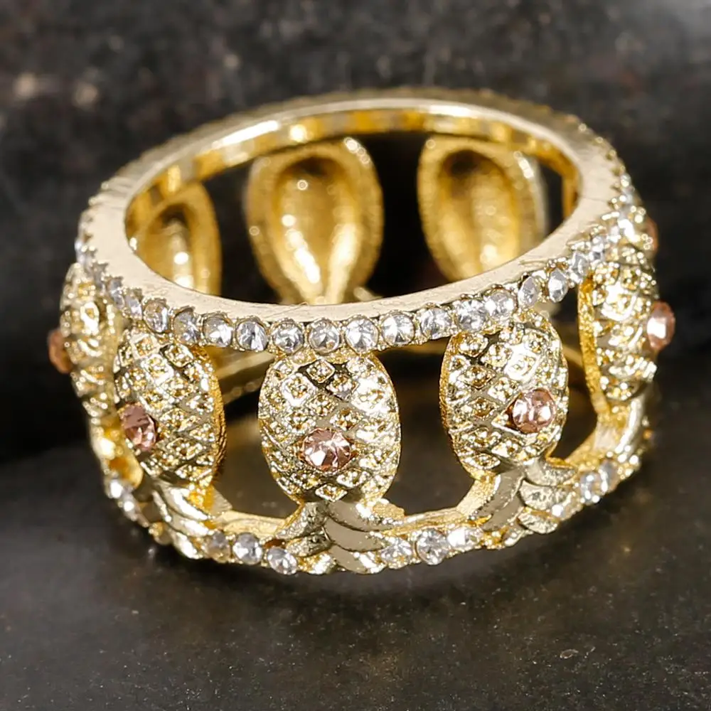 

Trendy Lovely Full Circle Small Pineapple Two-Tone Crystal Rings for Women Engagement Party Wedding Jewelry Hand Accessories