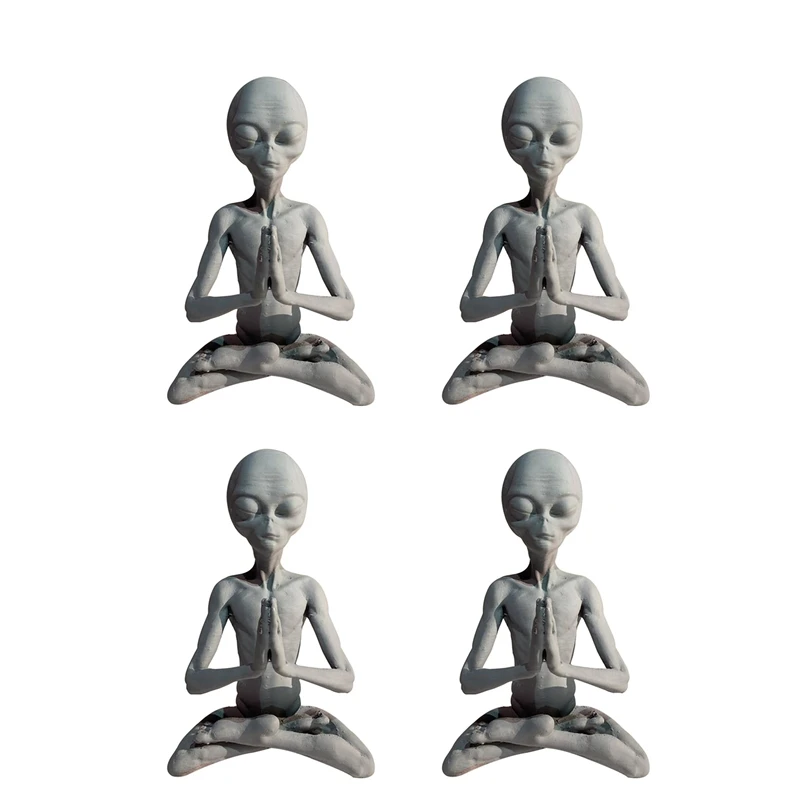 

4X Witchcraft Meditation Alien Statue Mini Resin Ornament Alien Garden Home Office Yard Art Decor For Indoor Outdoor