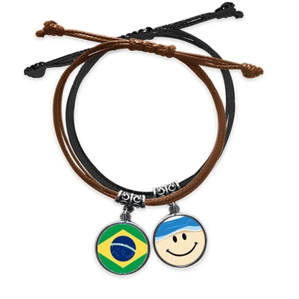 

Brazil National Flag South America Country Bracelet Rope Hand Chain Leather Sling Face Wristband