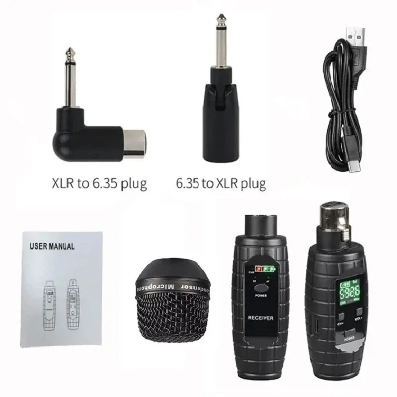 

UHF Professional Wired to Wireless Microphone Grenade System Transmitter Receiver Audio Transmission Systems Support 48V Power