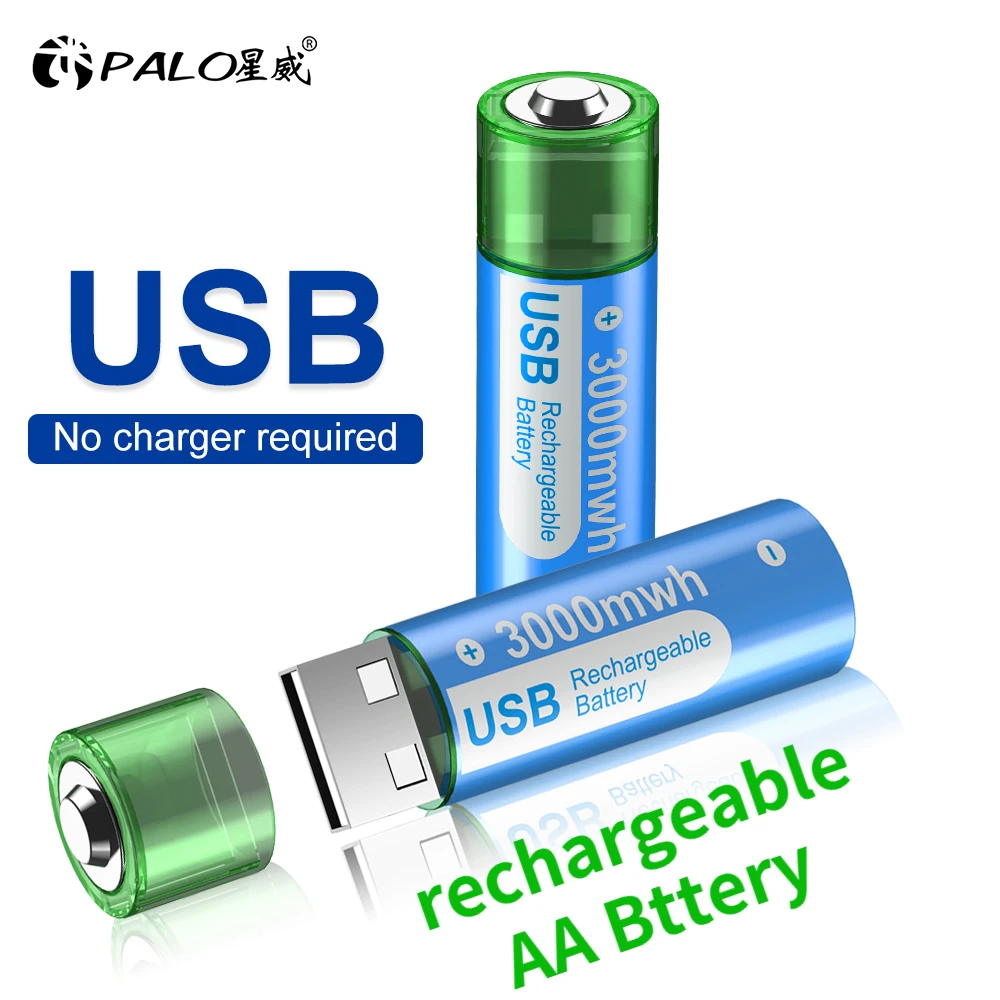 

PALO USB 1.5v AA Li-ion Rechargeable Battery 3000mWh 1.5V AA Batteries USB Lithium Rechargeable Battery for Remote Control