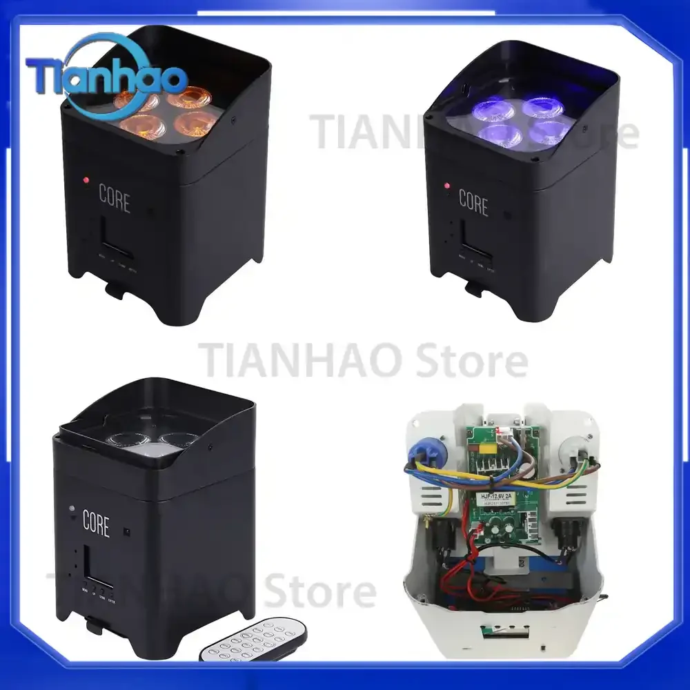 Фото Светодиодный прожектор 4X18W UV 6-в-1 DMX512 с управлением со смартфона, на аккумуляторах, для свадебных мероприятий, с входом/выходом PowerCON №1