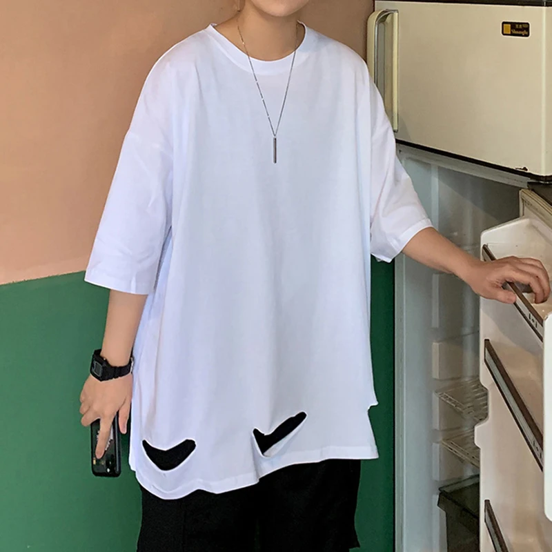 

Summer Hip Hop Ripped Hole Men Short Sleeve T Shirts 2022 Fashion Loose Causal Oversized Punk Tops Tee Couple Clothes Streetwear