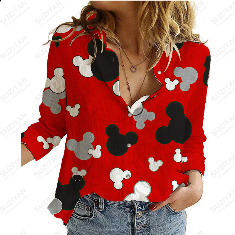 

23 New Spring and Autumn Long Sleeve Button Up Shirt 3D Printed Loose and Comfortable Harajuku Fit Large Disney Mickey Cardigan
