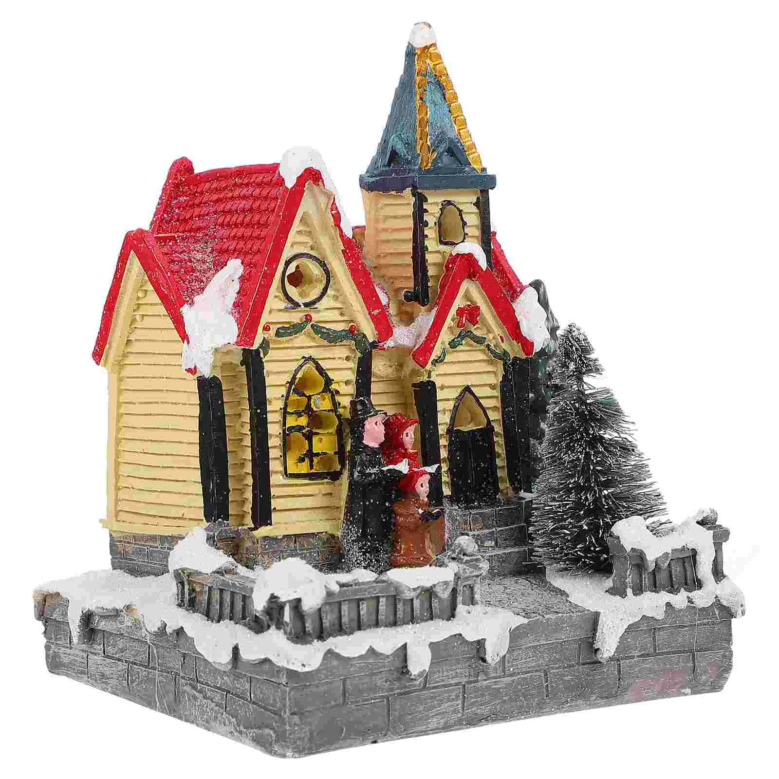 

Christmas House Village Xmaslight Ornament Glowing Scene Resin Winter Figurines Mini Miniature Snow Holiday Toppers Cake