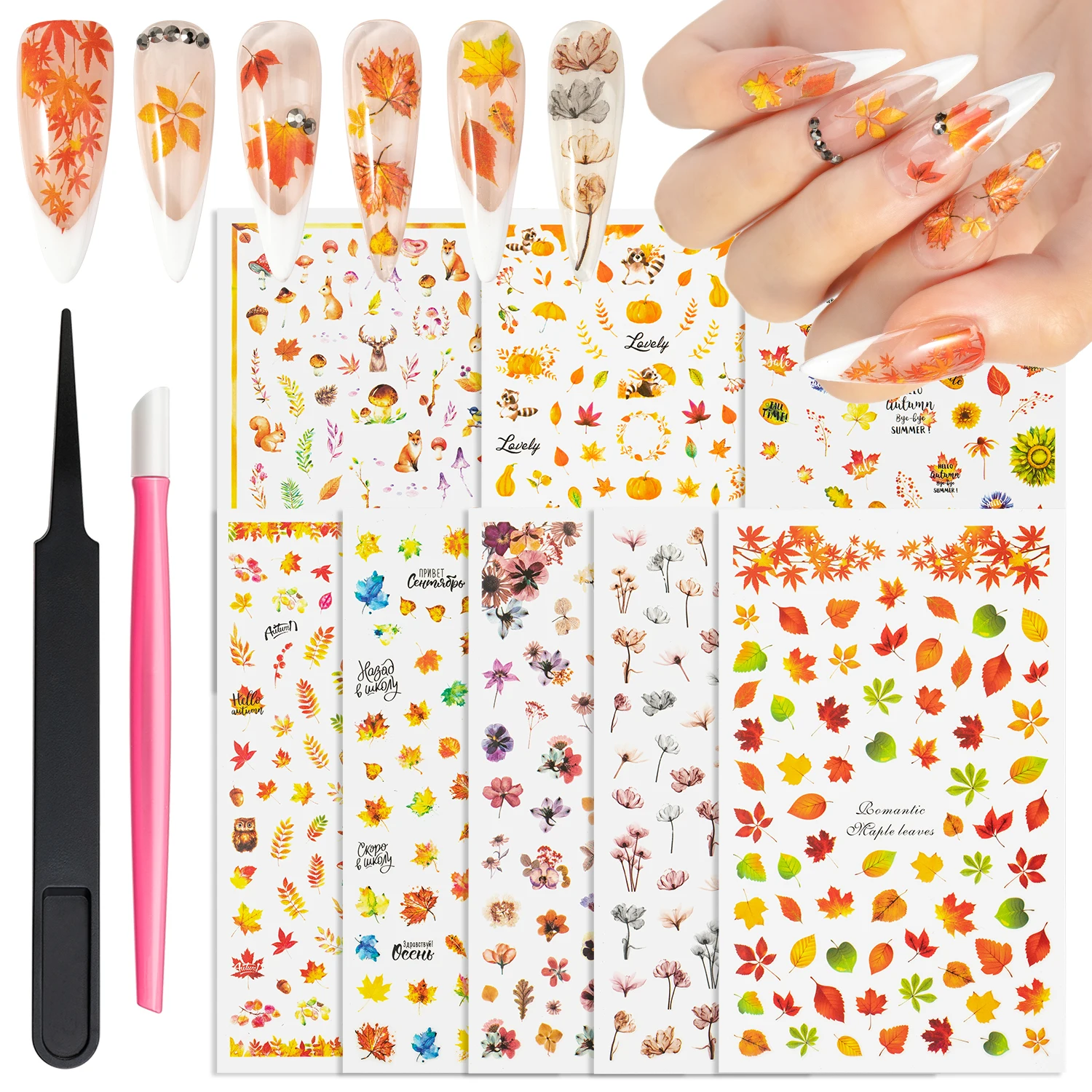 

1 Set 3D Nail Sticker Of Maple Leaf Animal Flower Sticker Slider Self-adhesive DIY Nail Art Decoration Design Nail Enhancement