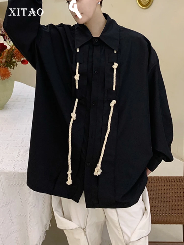 

XITAO Drawstring Blouse Fashion Women Hit Color Small Fresh Single Breast Goddess Fan Casual Style Black Blouse 2022 ZY7301