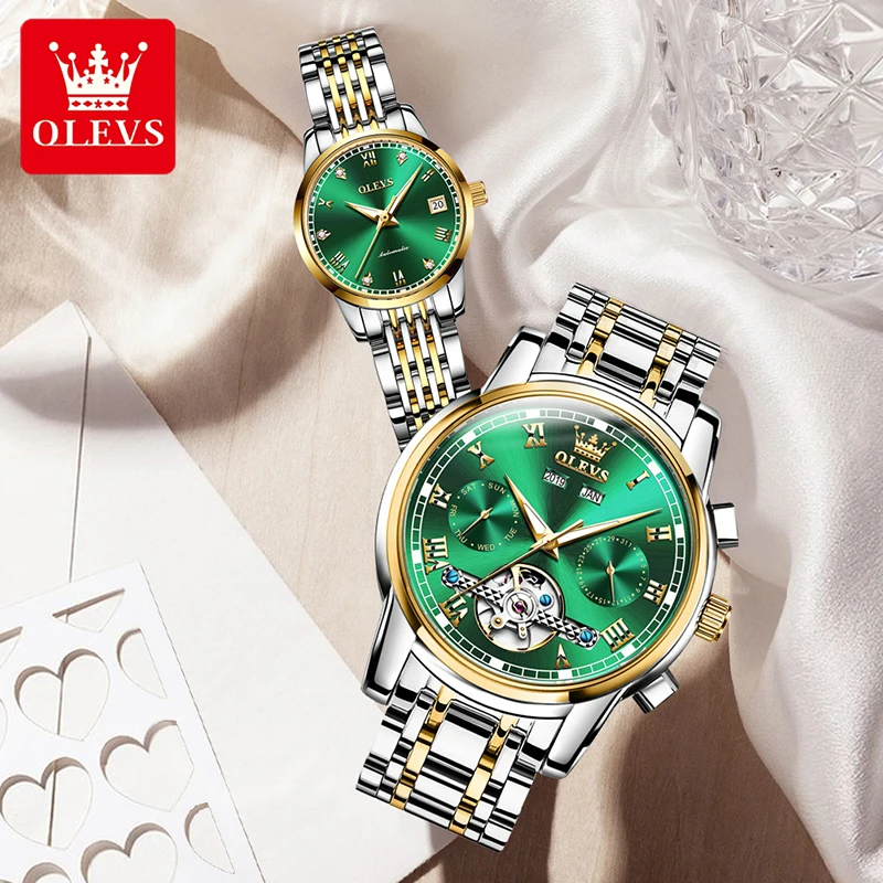 OLEVS 2023 New Fashion Mens Watches Gold Plated Stainless Steel Couple Watch Men And Women Brand Luxury Watch Waterproof Reloj