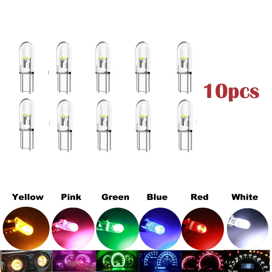 

10 шт. T5 светодиодная лампа W3W W1.2W B8.5 COB светодиодные внутренние фонари автомобиля приборная панель индикатор обогрева клин авто инструментальная лампа 12 В