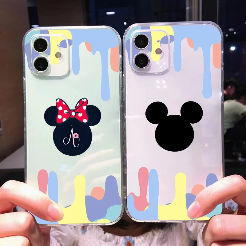 

Painting Mickey Mouse Logo For iPhone 11 Pro Max 12 13 Pro Mini X XR XS Max Se2 6 6S 7 8 Plus Clear Phone Case Black Shell