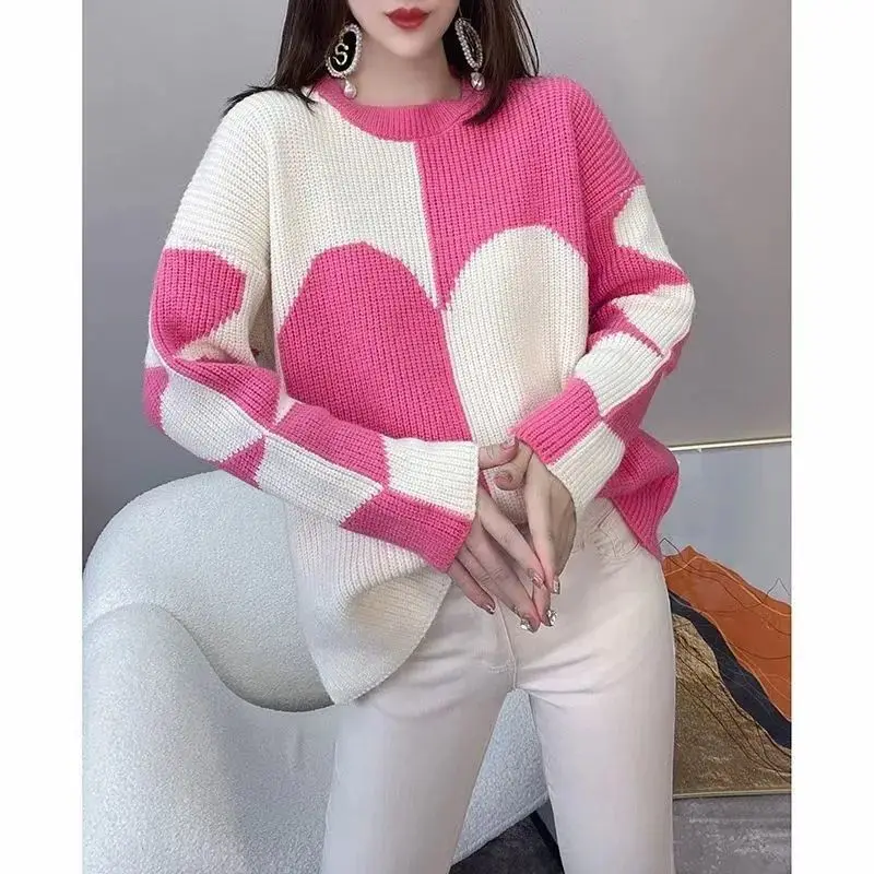 

Женский вязаный пуловер с круглым вырезом, с длинным рукавом