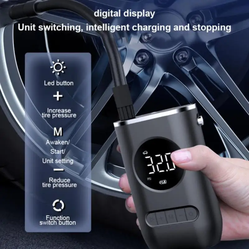 

Wireless Car Tire Inflator Electric Digital Display With LED Lamp Portable Air Pump Air Compressor For Car Motorcycle Bicycle