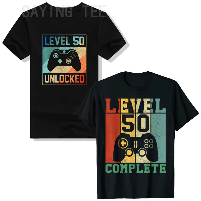 Vintage 50th Birthday Game Level 50 Unlocked 50 Years Old T-Shirt 50 Year Old Clothes Level 50 Complete Tee Gamer Husband Tops