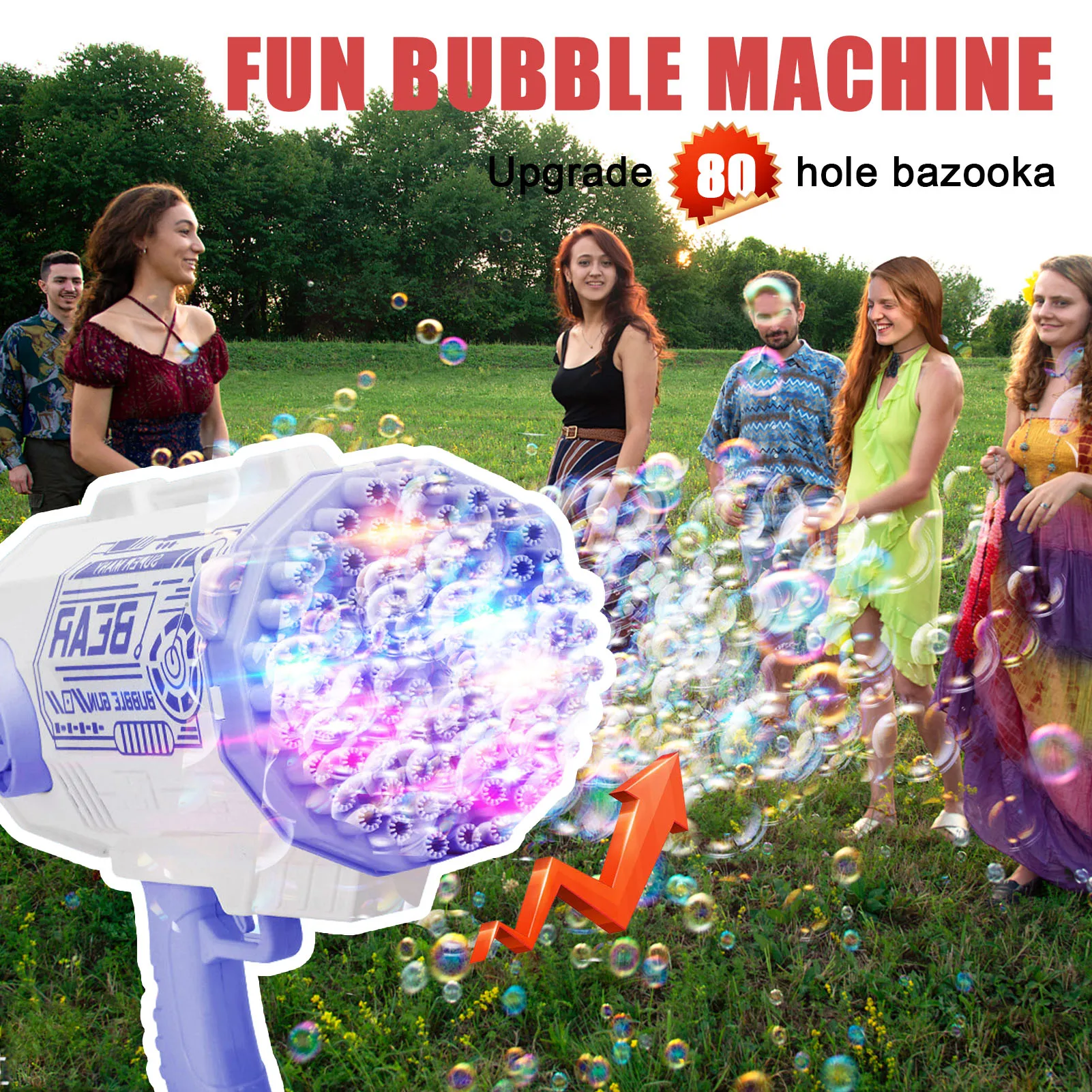 

Bubble Blower For Toddlers 80 Holes Automatic Bubble Maker With Colorful Light Handheld Bubbles Maker Rocket Launcher Toy For