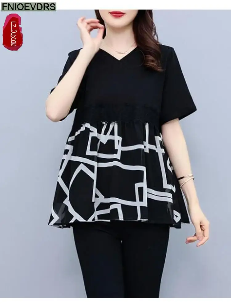 

Loose Lazy 5XL 4XL 3XL Clothes Elegant Blusas Women Summer Blouse Floral Print Office Lady Belly Vintage Retro Tunic Peplum Tops