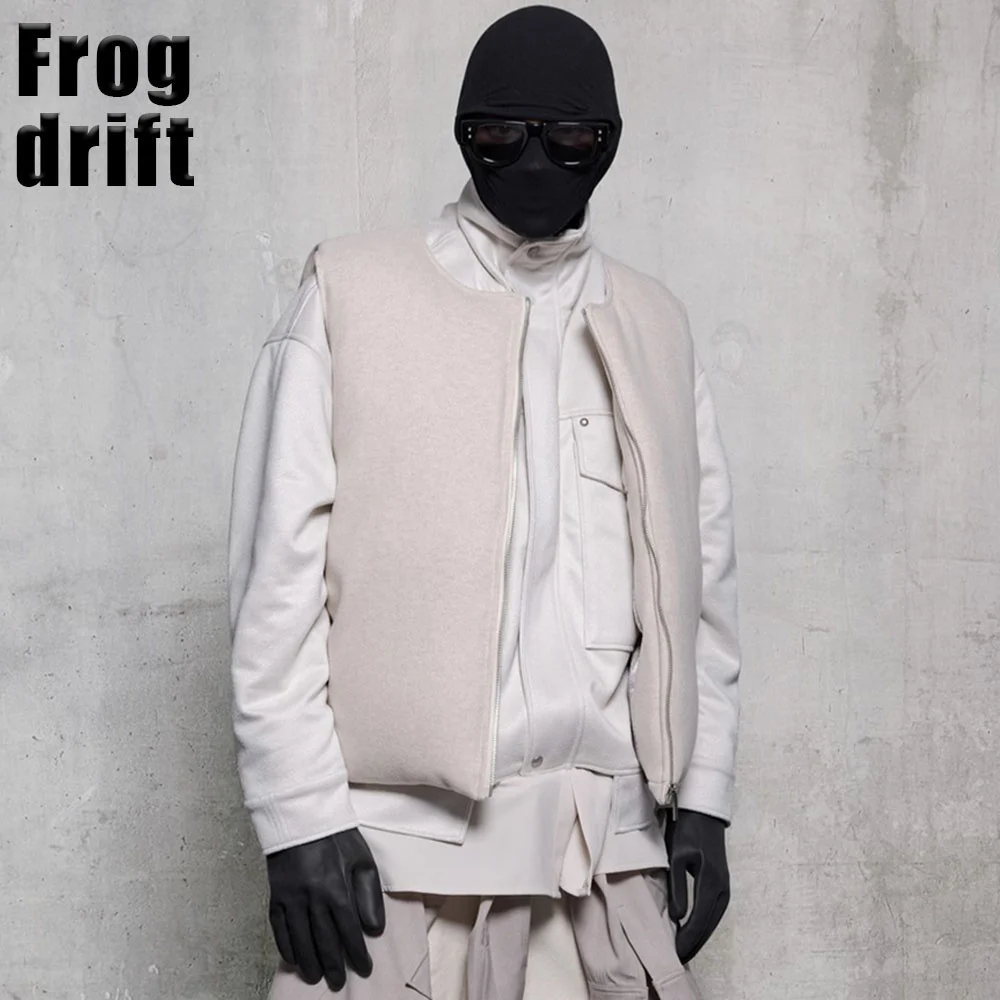 

Fashion New Brand Streetwear Highstreet ADF Arnodefrance Woolen Clothin Zippered bread jacket vest coat Men