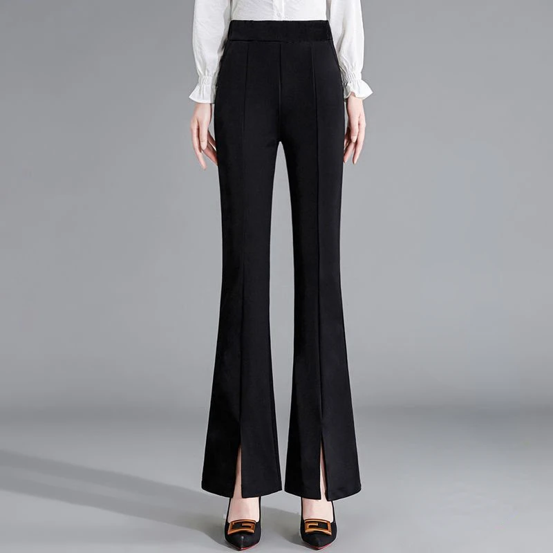 

Spring and Autumn New Split Suit Pants Women's Retro Simple High Waist Slim-Fit Micro Flared Pants Black High Waist Suit Pants