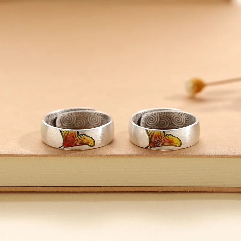 

TR Fashion Ring Simple Small Set Luxury Temperament Enamel Apricot Leaf Ring Brushed Ethnic Style Factory Direct Sales