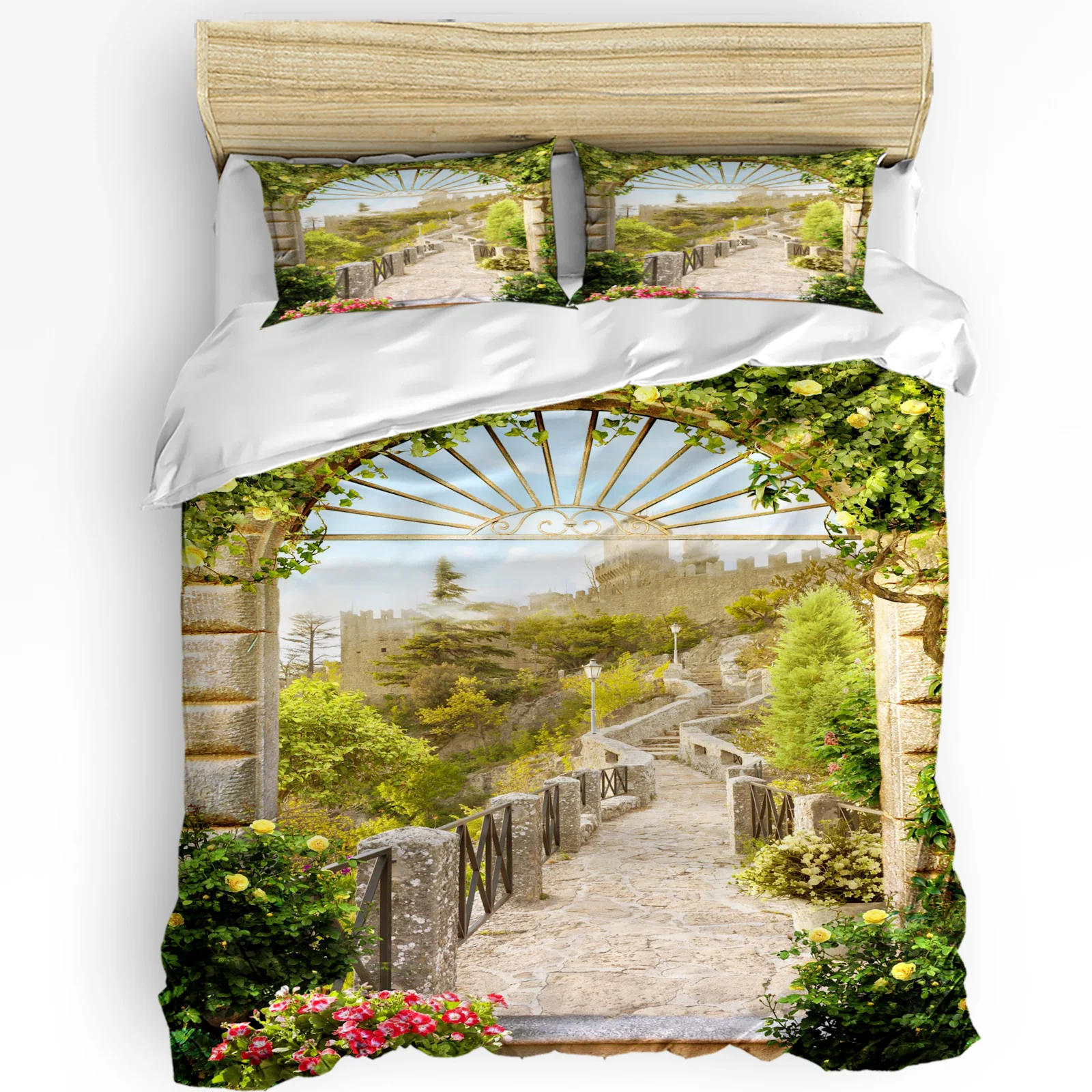 

Italy Ancient Arch Garden Printed Comfort Duvet Cover Pillow Case Home Textile Quilt Cover Boy Kid Teen Girl 3pcs Bedding Set