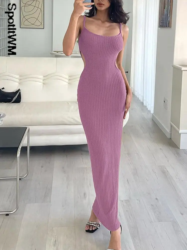 

Женское пикантное однотонное облегающее платье с открытой спиной и V-образным вырезом, с боковым вырезом, на бретельках, женские облегающие ...