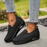 womens sports shoes spring new round toe thick soled casual shoes knitted mesh flat sole shoes women