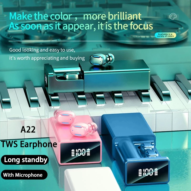 

A22 Long Standby Wireless Earphone With Mic 5.2 Bluetooth-compatible Headphone with charging bay TWS sports Earbuds Game Headset