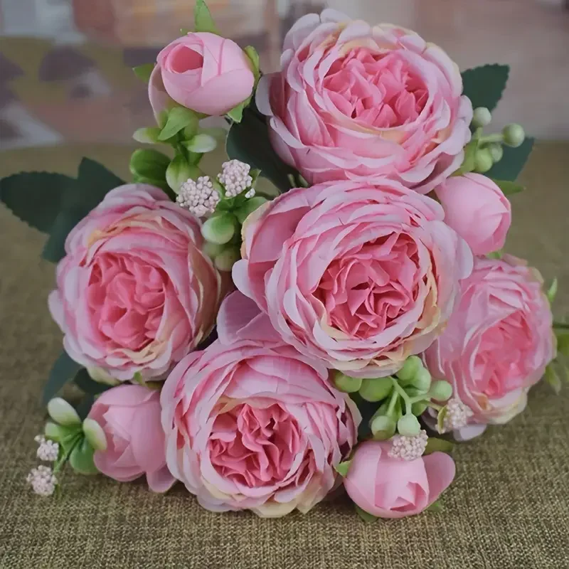 

Искусственный букет из розовых шелковых пионов