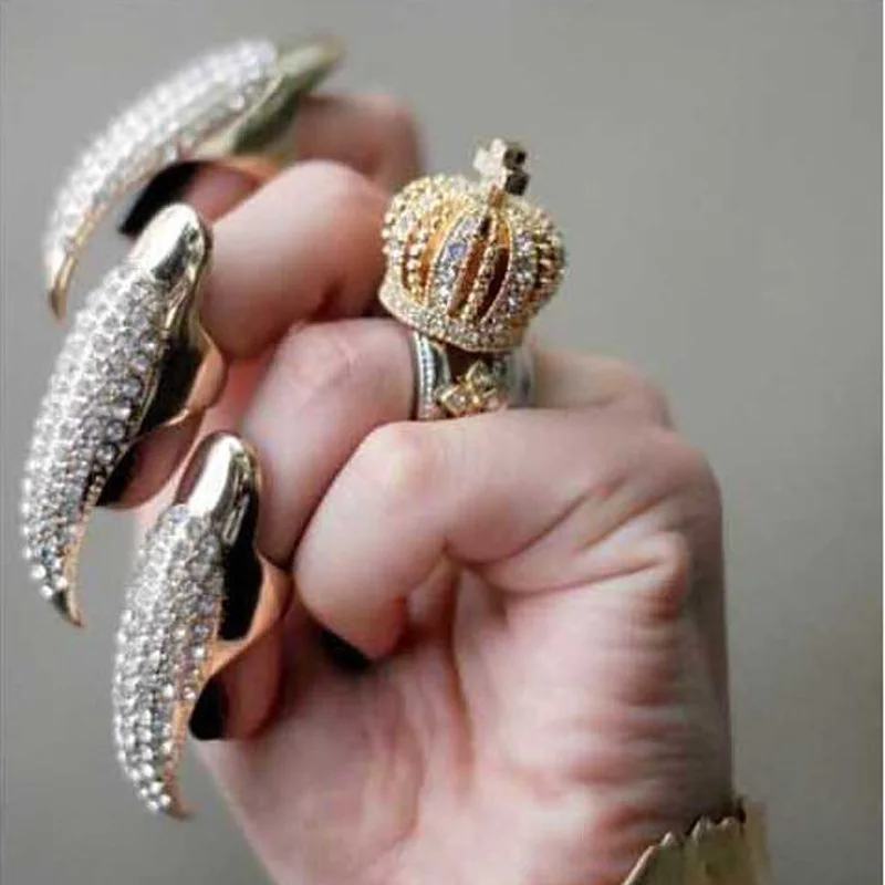 

Набор для суставов с бриллиантами, массивные длинные ногти в стиле панк, модный набор с бриллиантами, кошачий демон, набор для ногтей, кольцо...