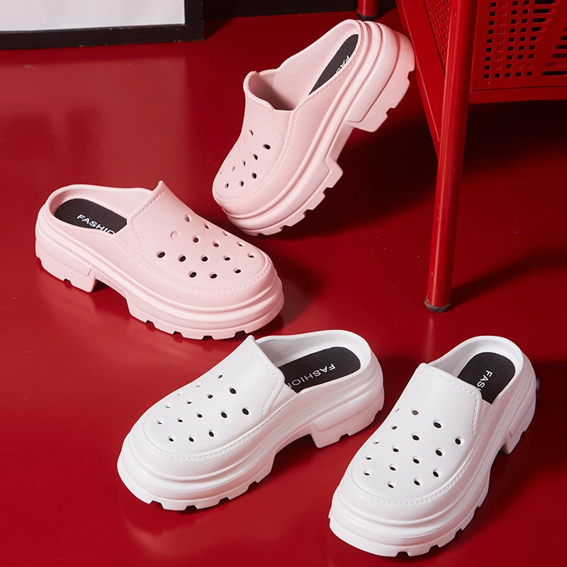 Women's high-heeled slippers in 2023 summer Eva hollow outdoor beach sandals