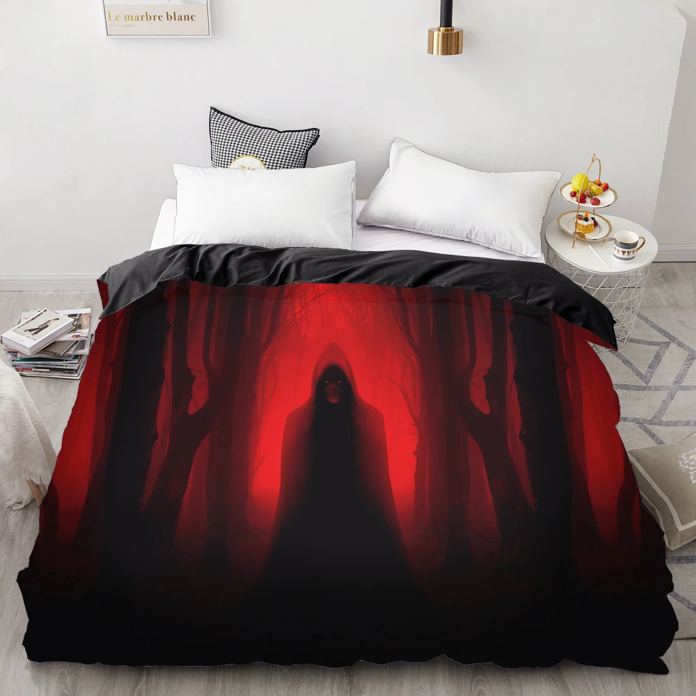 

Комплект постельного белья на Хэллоуин, пододеяльник с маленькими привидениями, размер King/Queen, ужасное праздничное одеяло с тематикой настр...