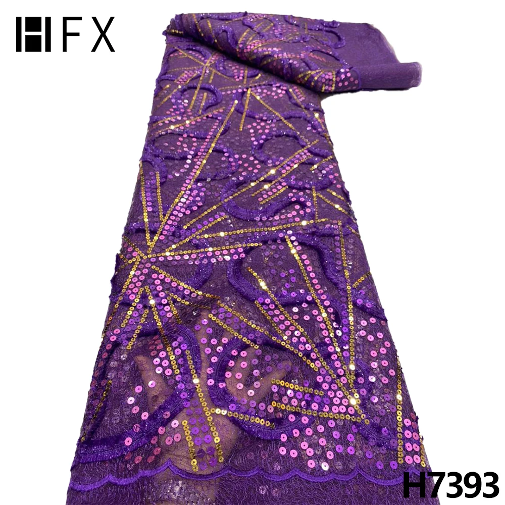 HFX New design sequins African Lace Fabric 2022 High quality Lace fabric 5yards Latest Mesh Nigerian 3D lace fabric dress H7393