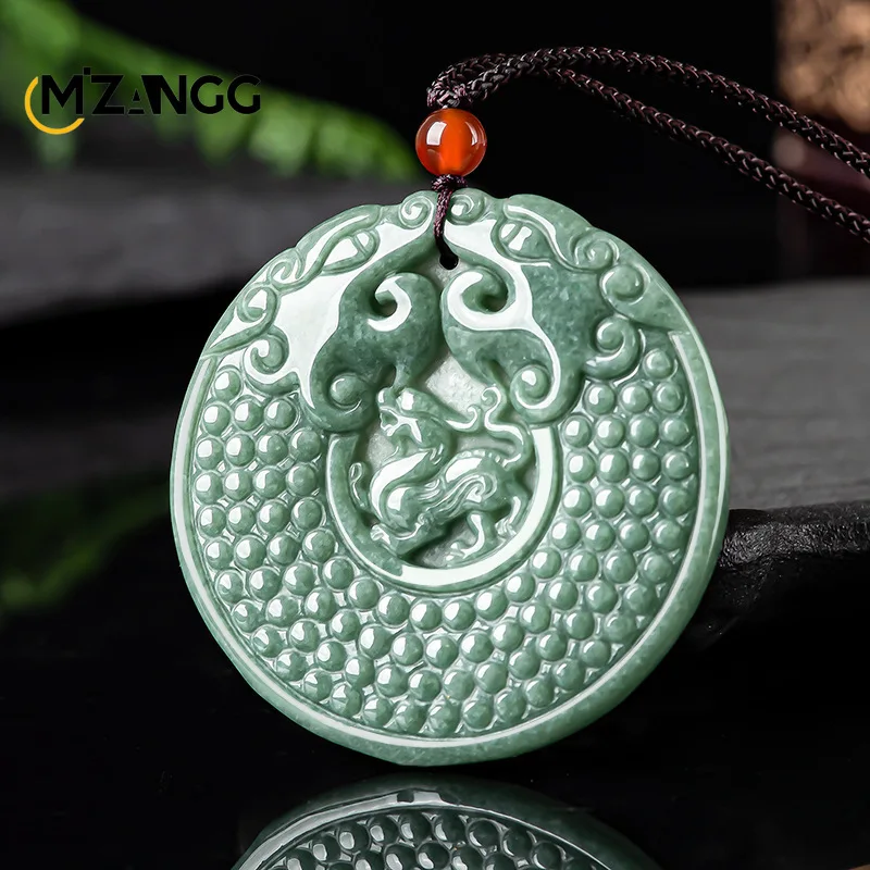 

Natural Jadeite Double Dragon Pendant Ping An Antique Round Brand Necklaces Hand-carved Men's and Women's Retro Fashion Jewelry