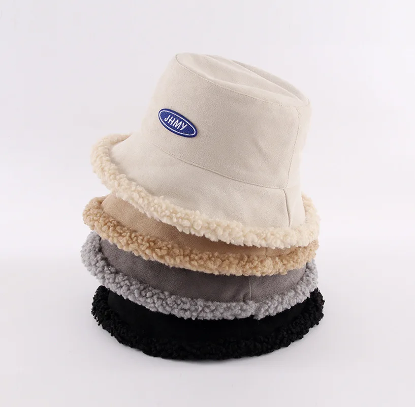

Fisherman Hat Female Autumn and Winter Fashion Letter Labeling Bucket Hat Thickened Plus Velvet Warm Double-sided Basin Hat