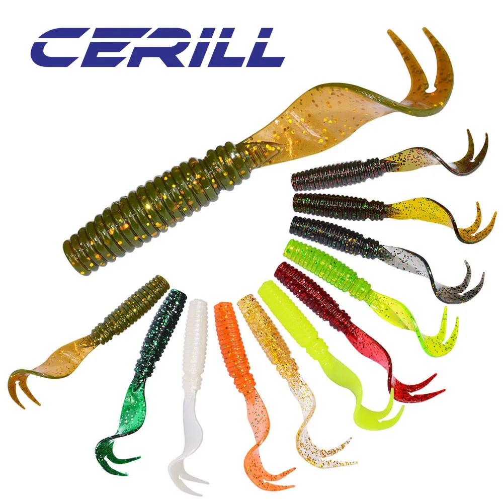 

Cerill 10 PCS 75mm 3.3g Worm Bait Soft Fishing Lure Double Tails Jigging Wobblers Artificial Carp Bass Silicone Swimbait Tackle