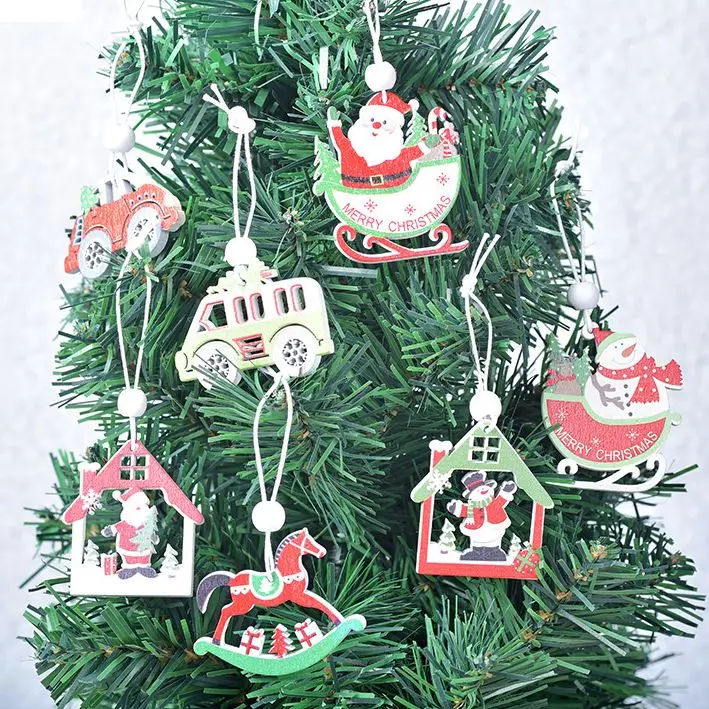 

12pcs in a Box Decorations New Christmas Supplies Wooden Painted Pendant Christmas Tree Hanging Decoration