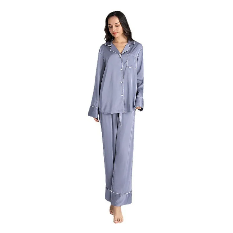 New Spring, Summer and Autumn Thin Silk Pajamas Casual Ladies Ice Silk Home Wear Pullover Pajamas Sleepwear