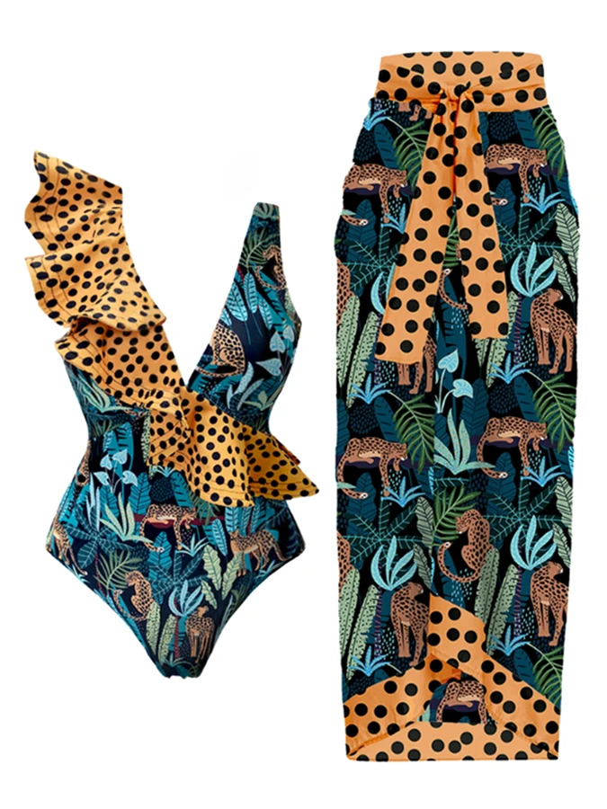 

3D Ruffle Beachwear 2023 Women's Fashion Swimwear Summer Floral Print Swimsuit and Cover-Up Beach Style Bathing Suits Sexy