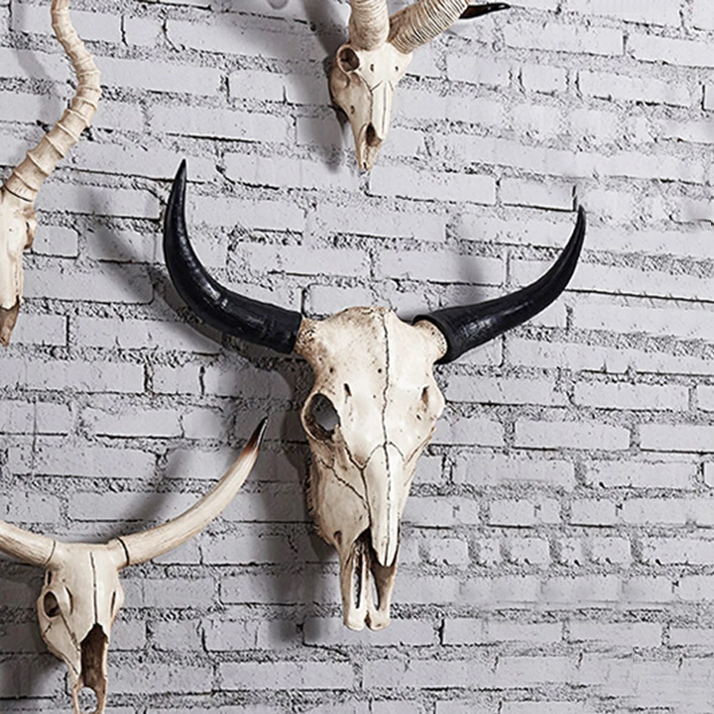 Longhorn Cow Skull Head Wall Ornament 3D Sculpture for Home Bar Restaurant Decor