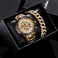 luxury gold men bracelet watch set exquisite bracelets high grade mechanical watches gift box valentines day gift for husband