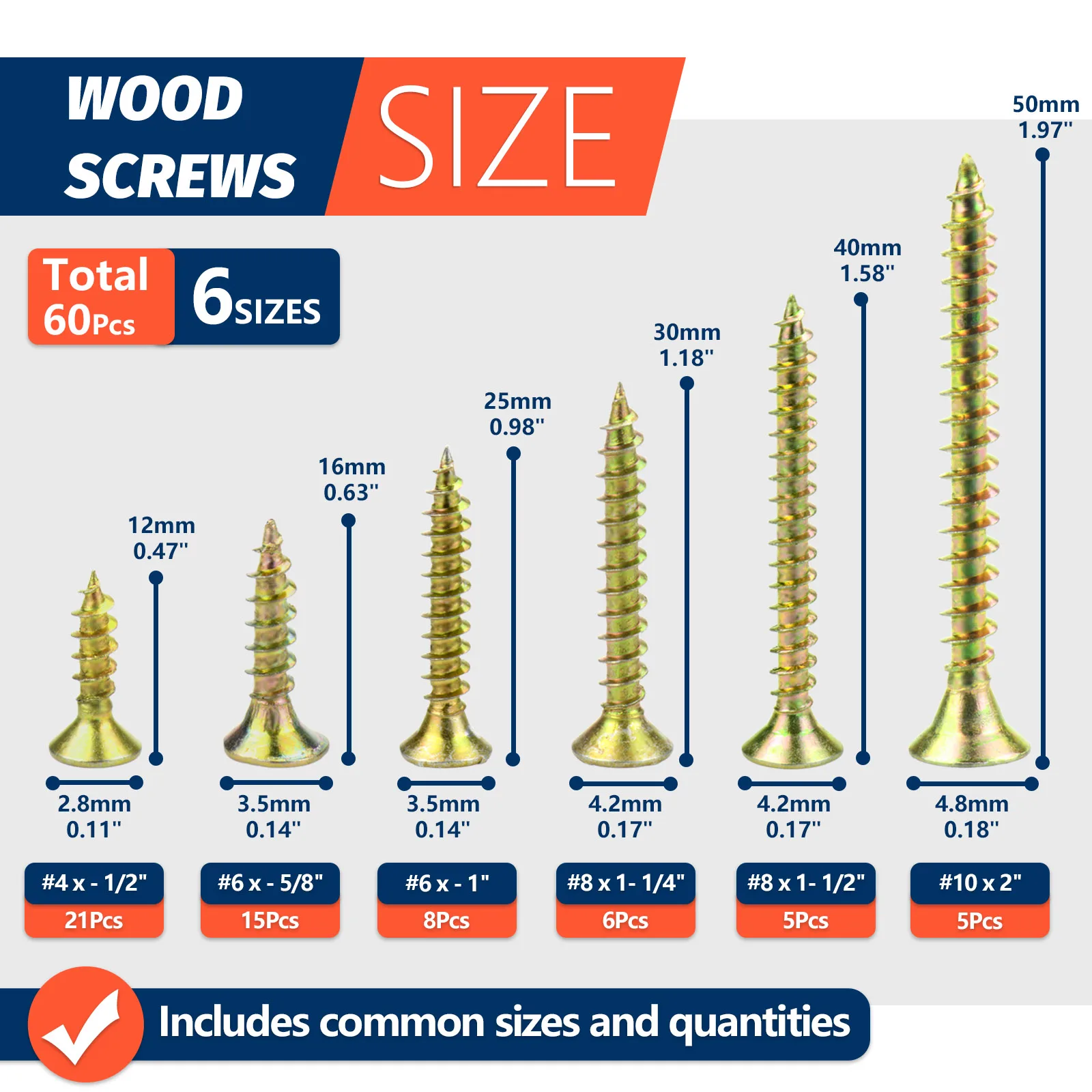 Набор Винтов Для Дерева Высокой Твердости 60 Шт. Крестообразная Головка С Грубой