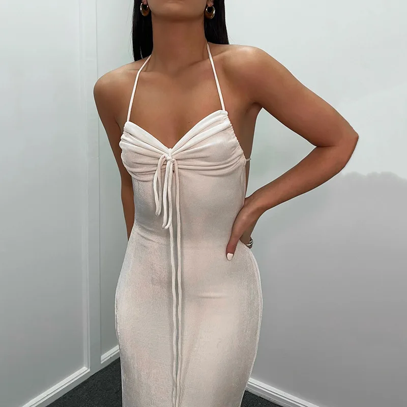 

Summer Backless Dress Women Sexy Lace Up Maxi 2022 High Waist Elegant Evening Dress Female Skinny Party Clubwear