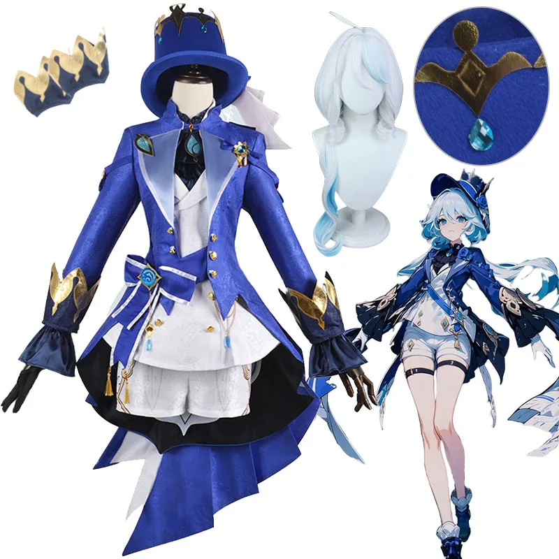 

Game Genshin Impact Furina Cosplay Costume Accessory Wig Hat Adult Uniform Full Set Halloween Carnival Party Costume for Women