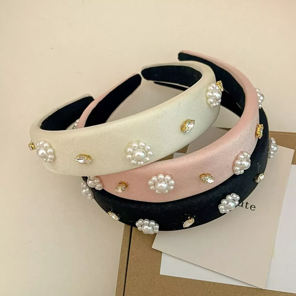 

Flower Hair Band Vintage Hairband Pearl Hair Hoop Rhinestone Hair Hoop French Elegance Headband Light Luxury Headband