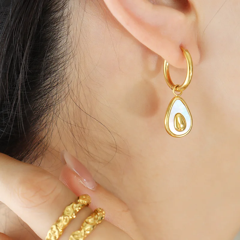 

Avocado Shape Colored Shell Earrings Korean Fashion Popular Jewelry Ear Jewelry Dangle Earrings for Women Fine Jewelry